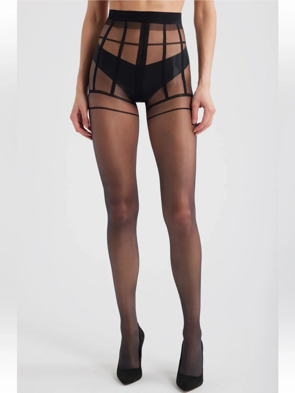 Nordstrom Sheer Geometric Corset Striped Control Tights SZ- S-M
